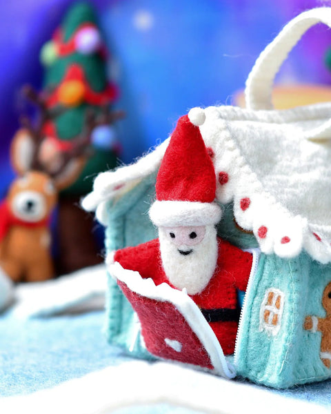 Felt Blue Gingerbread House Bag  粉藍色薑餅人糖果屋小袋子