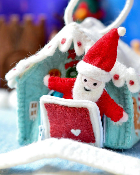 Felt Blue Gingerbread House Bag  粉藍色薑餅人糖果屋小袋子