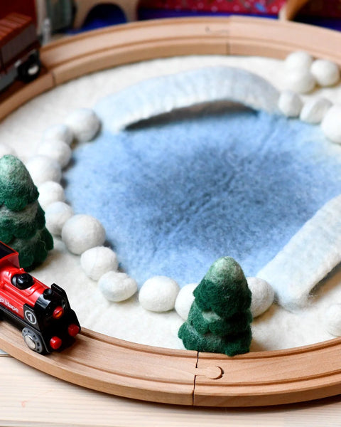 Felt Round Snow Ice Rink Play Mat Playscape 雪地溜冰場圓形場景遊戲墊