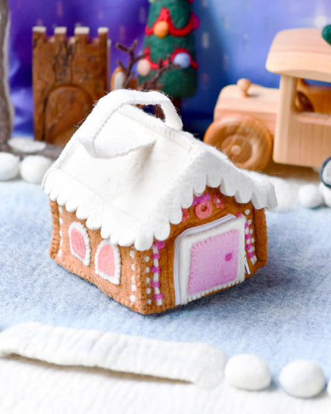 Felt Pink Gingerbread House Bag  粉紅色薑餅人糖果屋小袋子