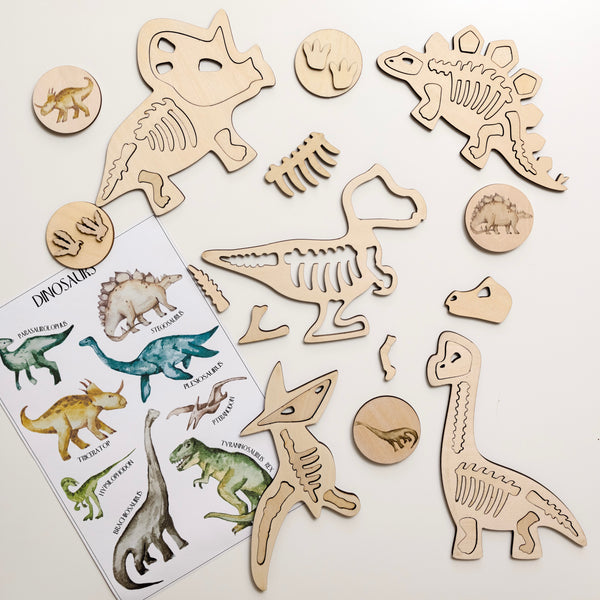 Wooden Dinosaur Puzzles & Playdough Kit 恐龍木製拼圖黏土印象