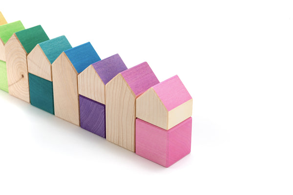 Houses and Cubes (Rainbow 18pcs) 小木屋組合積木 (彩虹色 18件組裝)