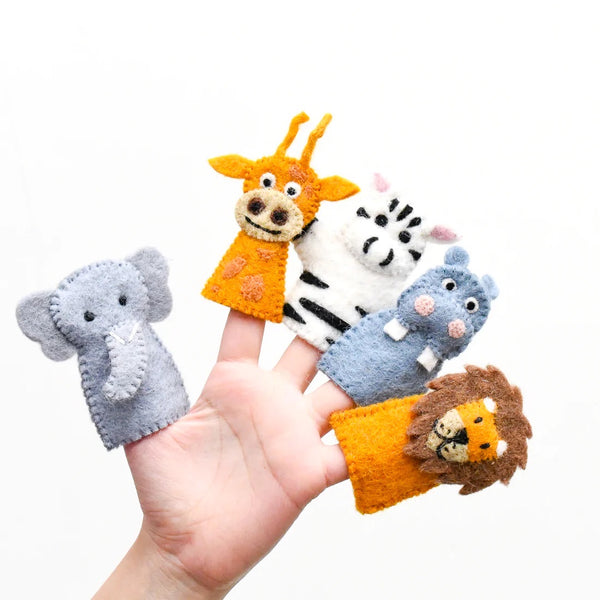 Safari Animals, Finger Puppet Set 動物手指布偶