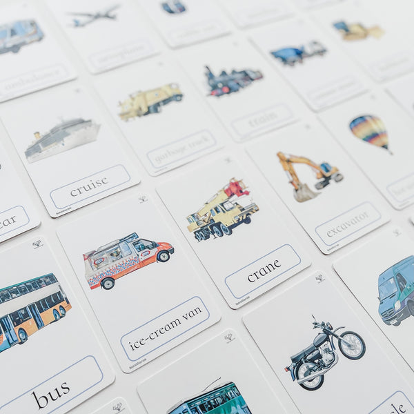 Three Part Cards (Set of Transportation)  蒙特梭利學習三段卡 (圖像卡+認字卡)交通工具系列