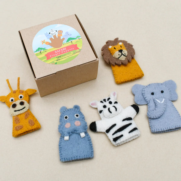 Safari Animals, Finger Puppet Set 動物手指布偶