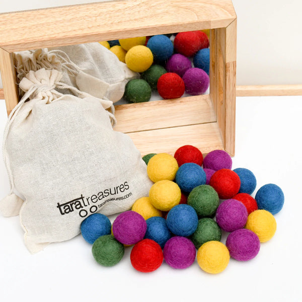 Wool Felt Balls in a Pouch - Bright Colours 3cm 30 balls 開放式遊戲小配件 手製羊毛氈彩虹色小球