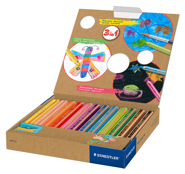 STAEDTLER Noris junior 140 3 in 1 kids' Colouring Pencil (12 Colors)  施德樓 特粗三合一水溶木顏色12色