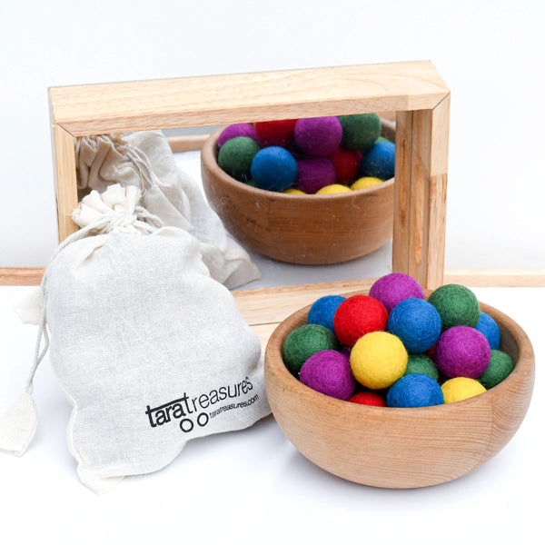 Wool Felt Balls in a Pouch - Bright Colours 3cm 30 balls 開放式遊戲小配件 手製羊毛氈彩虹色小球
