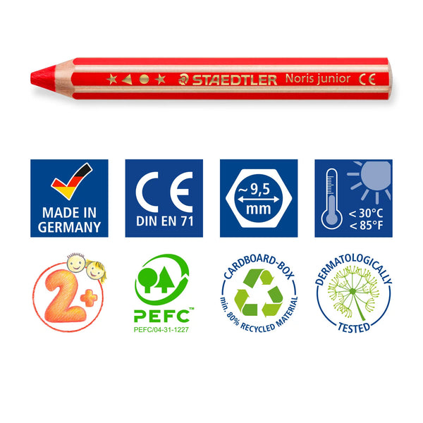 STAEDTLER Noris junior 140 3 in 1 kids' Colouring Pencil (12 Colors)  施德樓 特粗三合一水溶木顏色12色