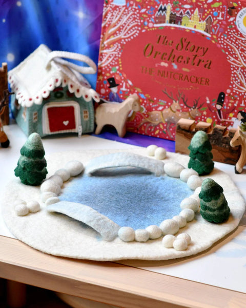 Felt Round Snow Ice Rink Play Mat Playscape 雪地溜冰場圓形場景遊戲墊