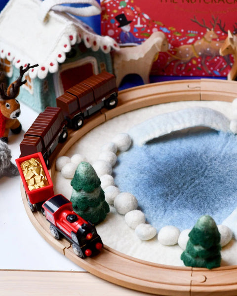 Felt Round Snow Ice Rink Play Mat Playscape 雪地溜冰場圓形場景遊戲墊