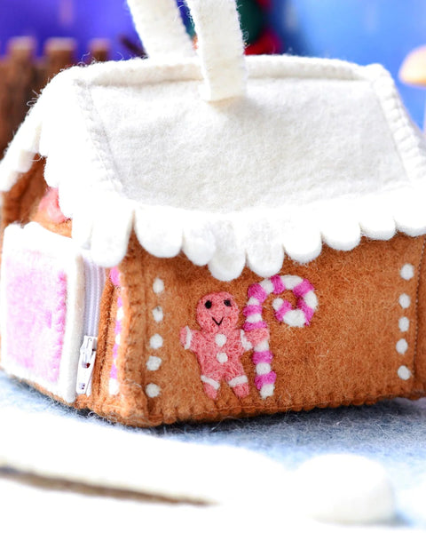 Felt Pink Gingerbread House Bag  粉紅色薑餅人糖果屋小袋子