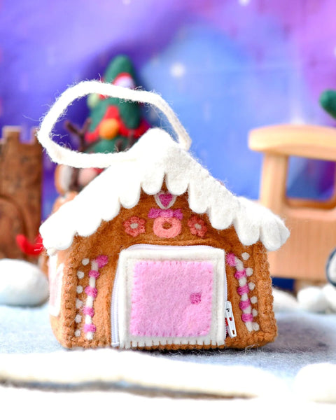 Felt Pink Gingerbread House Bag  粉紅色薑餅人糖果屋小袋子