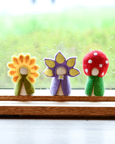 Floral Peg Dolls Set - Sunflower, Iris and Toadstool 花花小木人系列套裝