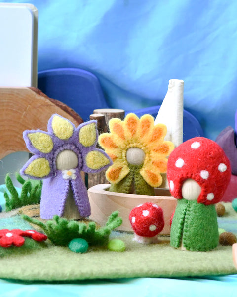 Floral Peg Dolls Set - Sunflower, Iris and Toadstool 花花小木人系列套裝