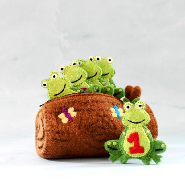 5 Little Speckled Frogs with Log Bag - Finger Puppet Set 童謠手指布偶