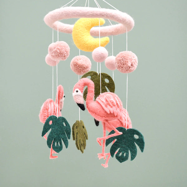 Nursery Cot Mobile - Pink Flamingo Tiki  紅鶴嬰兒床吊飾