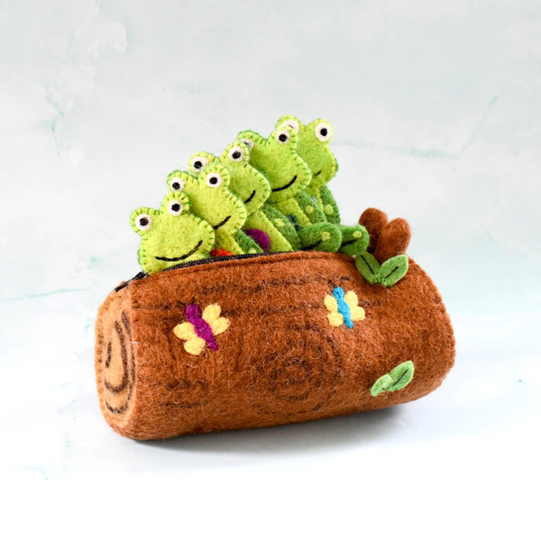 5 Little Speckled Frogs with Log Bag - Finger Puppet Set 童謠手指布偶