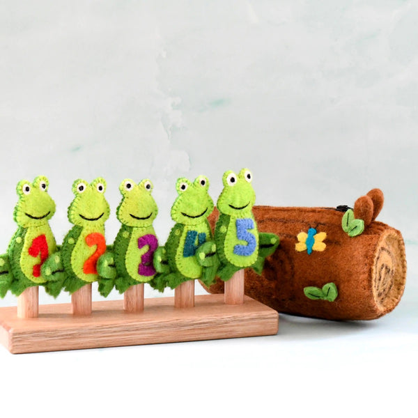 5 Little Speckled Frogs with Log Bag - Finger Puppet Set 童謠手指布偶