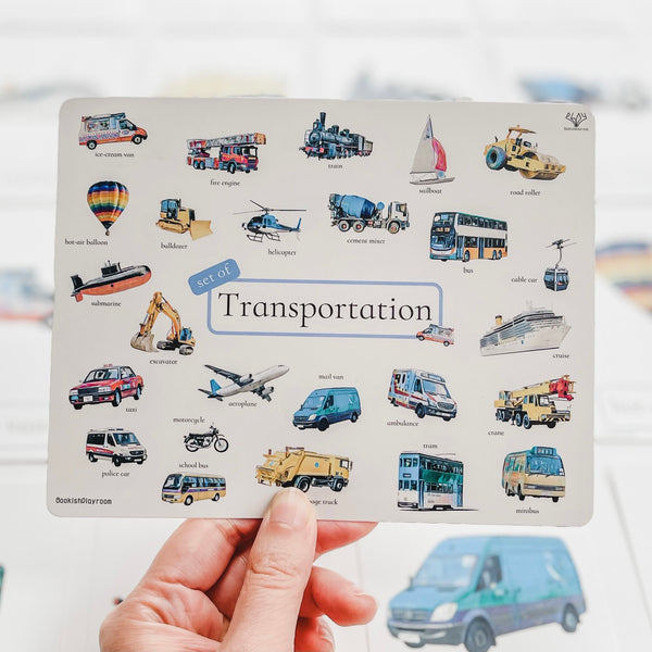 Three Part Cards (Set of Transportation)  蒙特梭利學習三段卡 （圖像卡+認字卡）交通工具系列