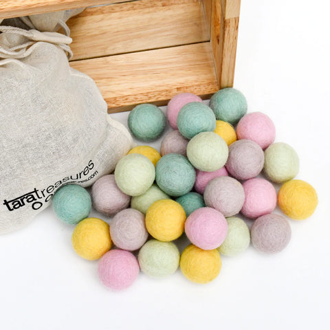 Wool Felt Balls in a Pouch - Pastel Colours 3cm 30 balls 開放式遊戲小配件 手製羊毛氈粉色小球 30粒