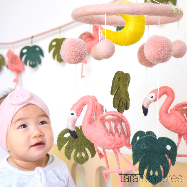 Nursery Cot Mobile - Pink Flamingo Tiki  紅鶴嬰兒床吊飾