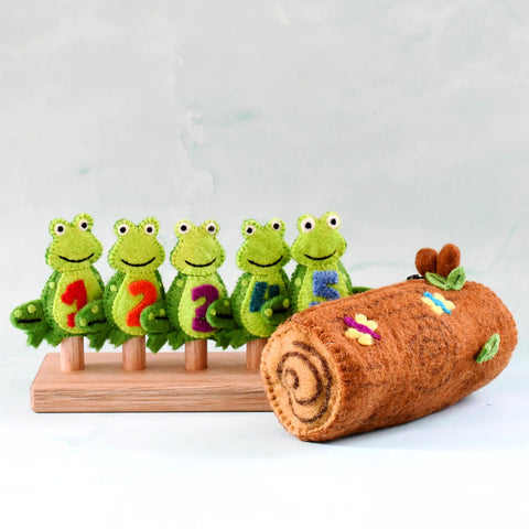 5 Little Speckled Frogs with Log Bag - Finger Puppet Set 童謠手指布偶