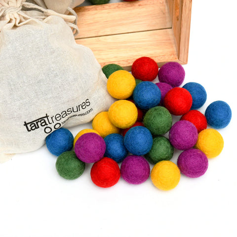 Wool Felt Balls in a Pouch - Bright Colours 3cm 30 balls 開放式遊戲小配件 手製羊毛氈彩虹色小球