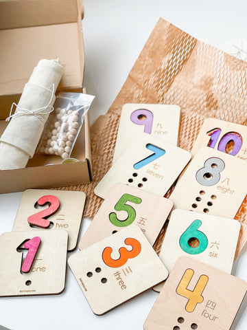 Wooden Number Puzzles and Counting Trays 蒙特梭利早教數學木製拼圖