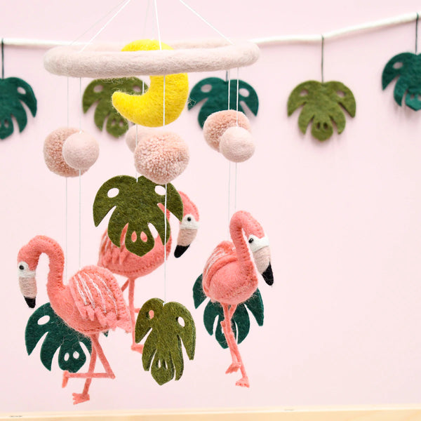 Nursery Cot Mobile - Pink Flamingo Tiki  紅鶴嬰兒床吊飾