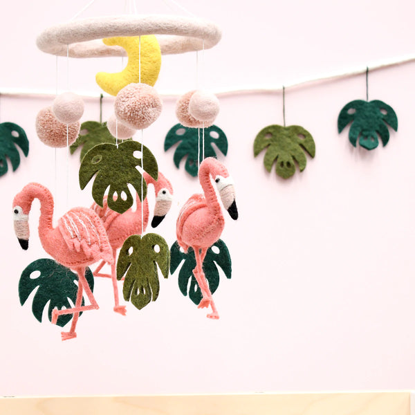 Nursery Cot Mobile - Pink Flamingo Tiki  紅鶴嬰兒床吊飾