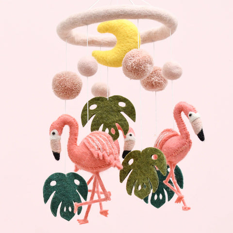 Nursery Cot Mobile - Pink Flamingo Tiki  紅鶴嬰兒床吊飾