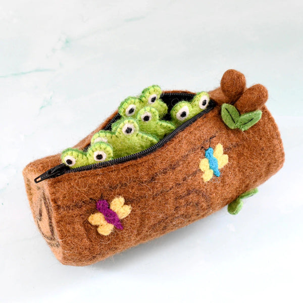 5 Little Speckled Frogs with Log Bag - Finger Puppet Set 童謠手指布偶